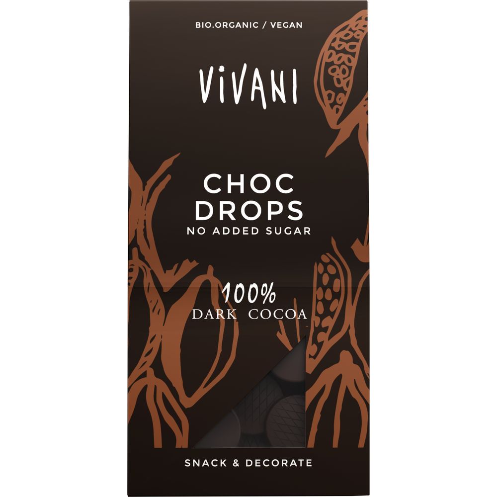 Vivani Choco drops 100% cacao bio 100 gram