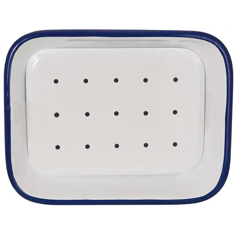 Tade Zeepbakje email met uitlekschaaltje wit/blauw