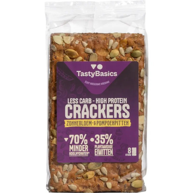 Tastybasics Less carb-high protein crackers zonnebl/pompoenpit 200 gram