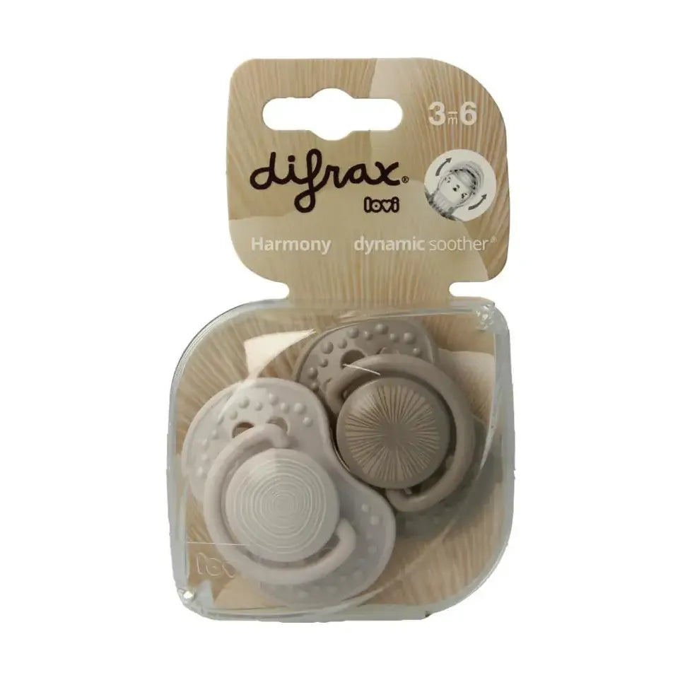 Difrax Fopspeen 3-6 maanden harmony light grey/dark grey 2 stuks