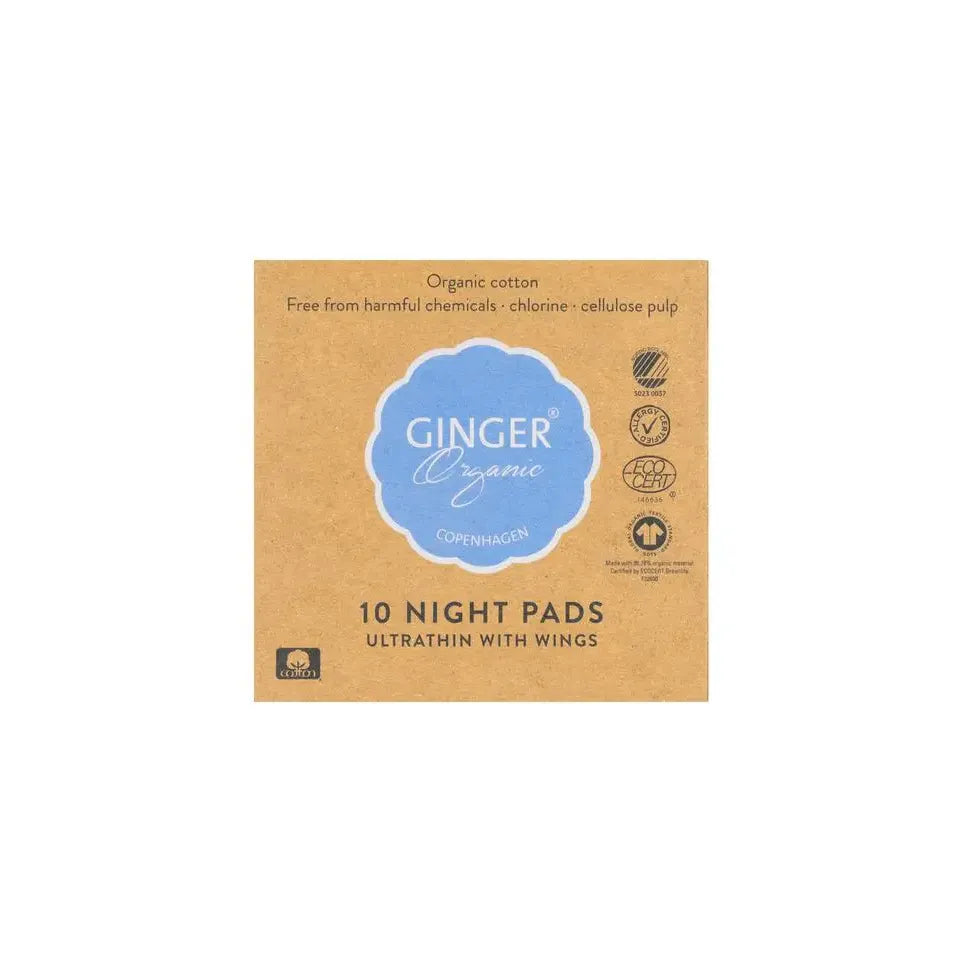 Ginger Organic Maandverband nacht met vleugels 10 stuks