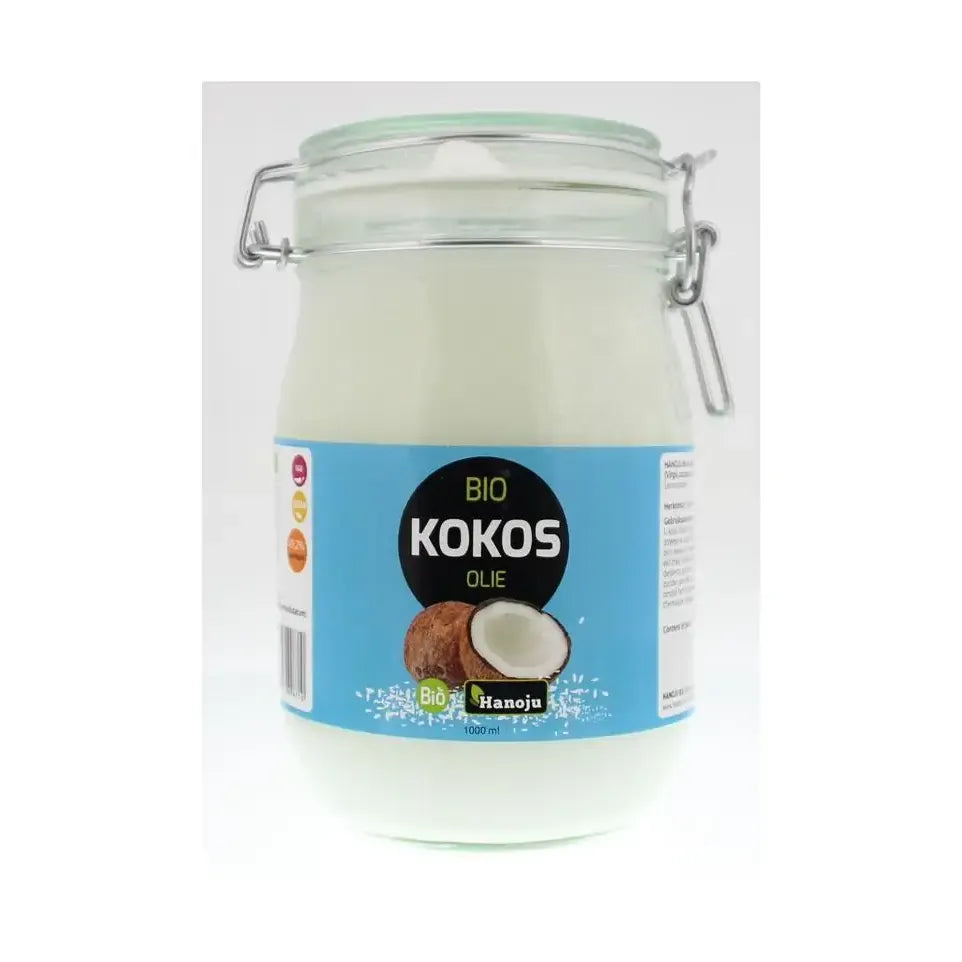 Hanoju Kokosolie virgin beugelglas 1 liter