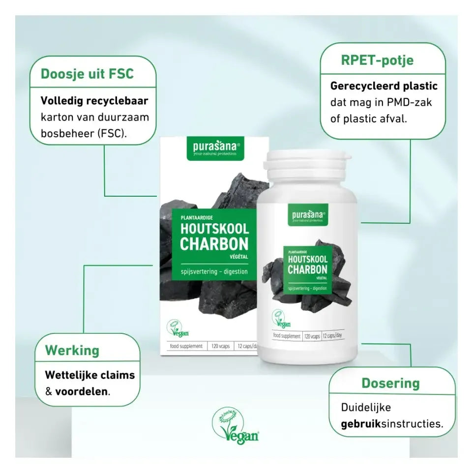 Purasana Plantaardige houtskool 120 vcaps