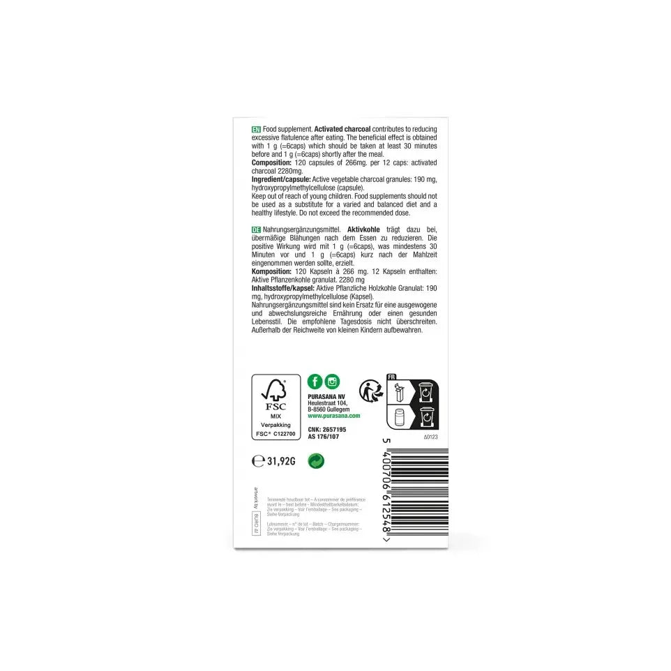 Purasana Plantaardige houtskool 120 vcaps