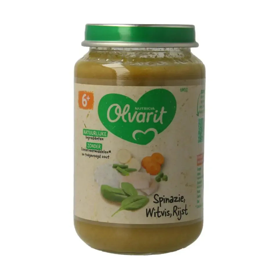 Olvarit Spinazie witvis rijst 6M10 200 gram