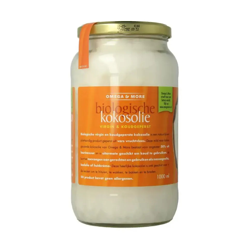 Omega en More Kokosolie extra virgin glas 1 liter