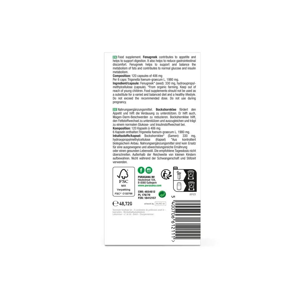 Purasana Fenegriek 120 vcaps