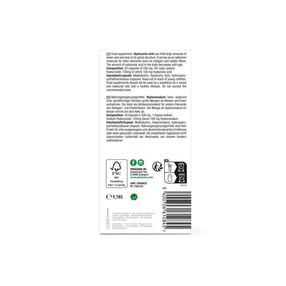 Purasana Hyaluronzuur 30 capsules