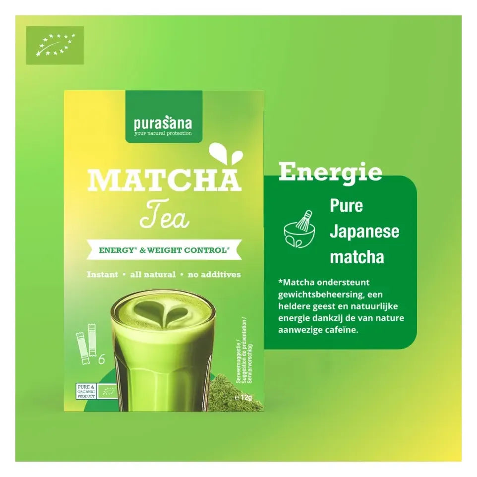 Purasana Instant Matcha tea 6 sticks biologisch