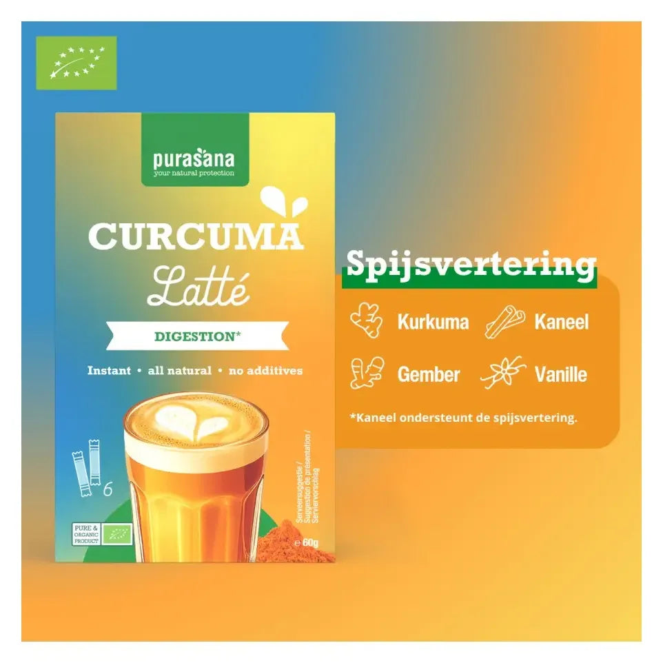 Purasana Latte curcuma 6 sachets biologisch 60 gram