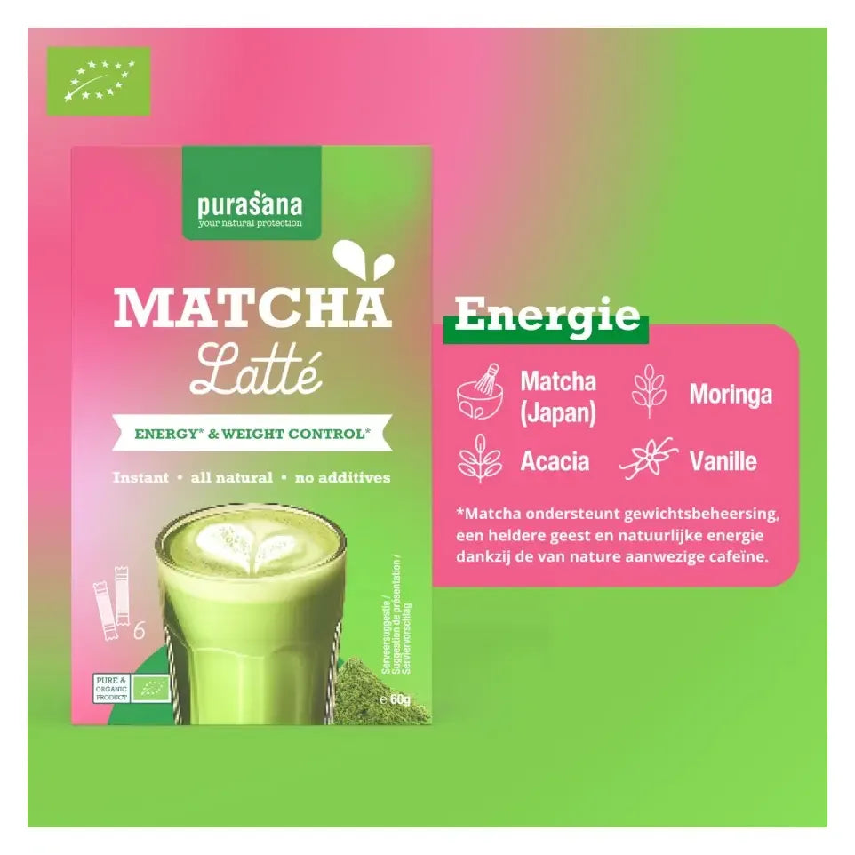 Purasana Latte matcha 6 sachets biologisch 60 gram
