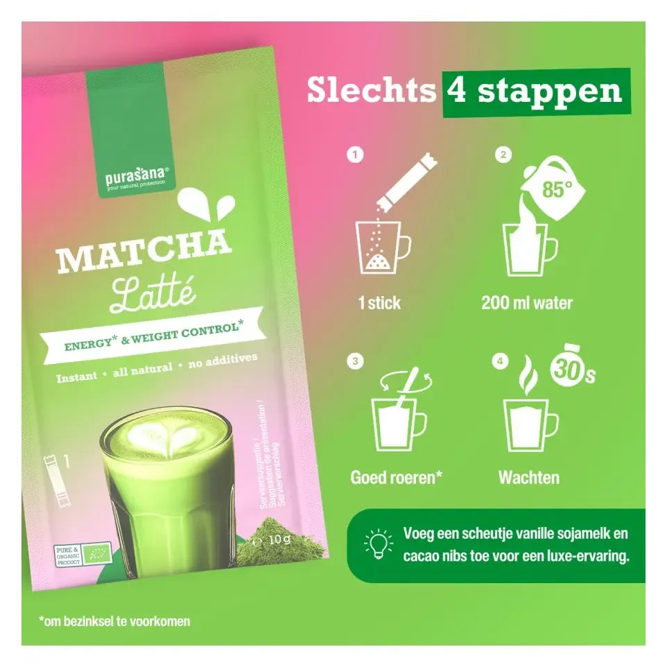 Purasana Latte matcha 6 sachets biologisch 60 gram