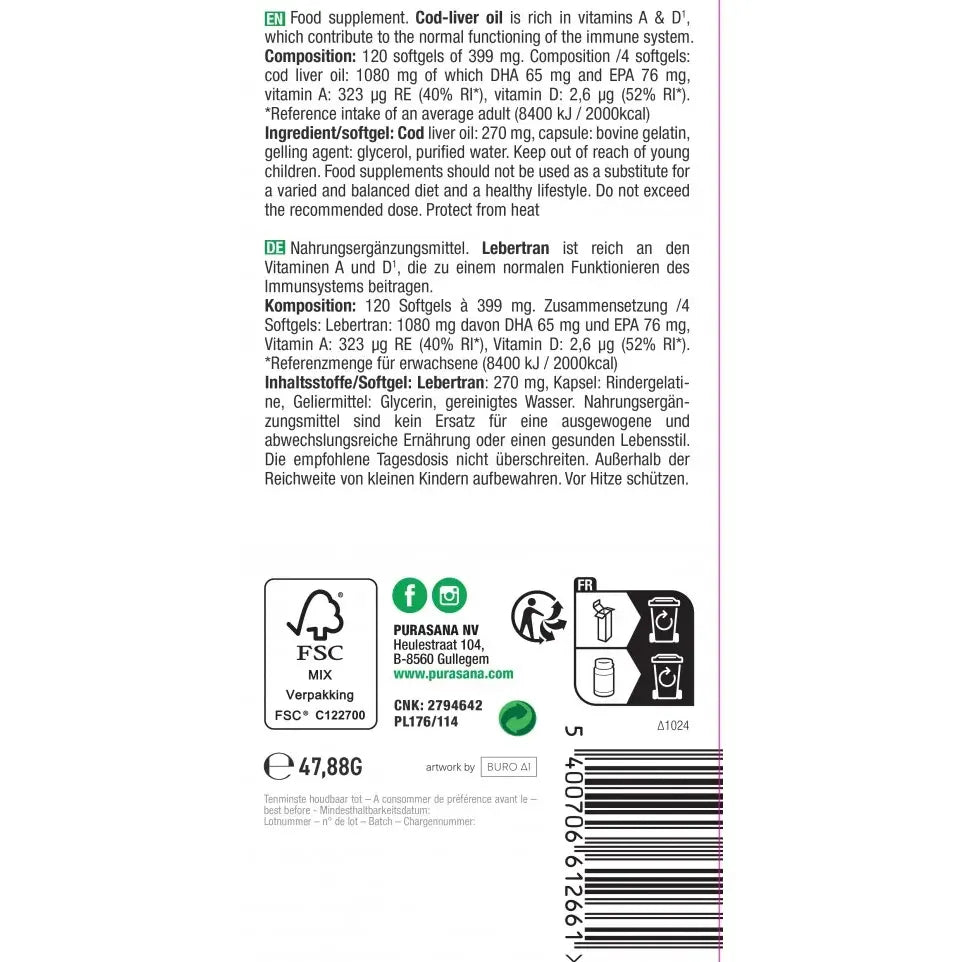 Purasana Levertraan 120 softgels