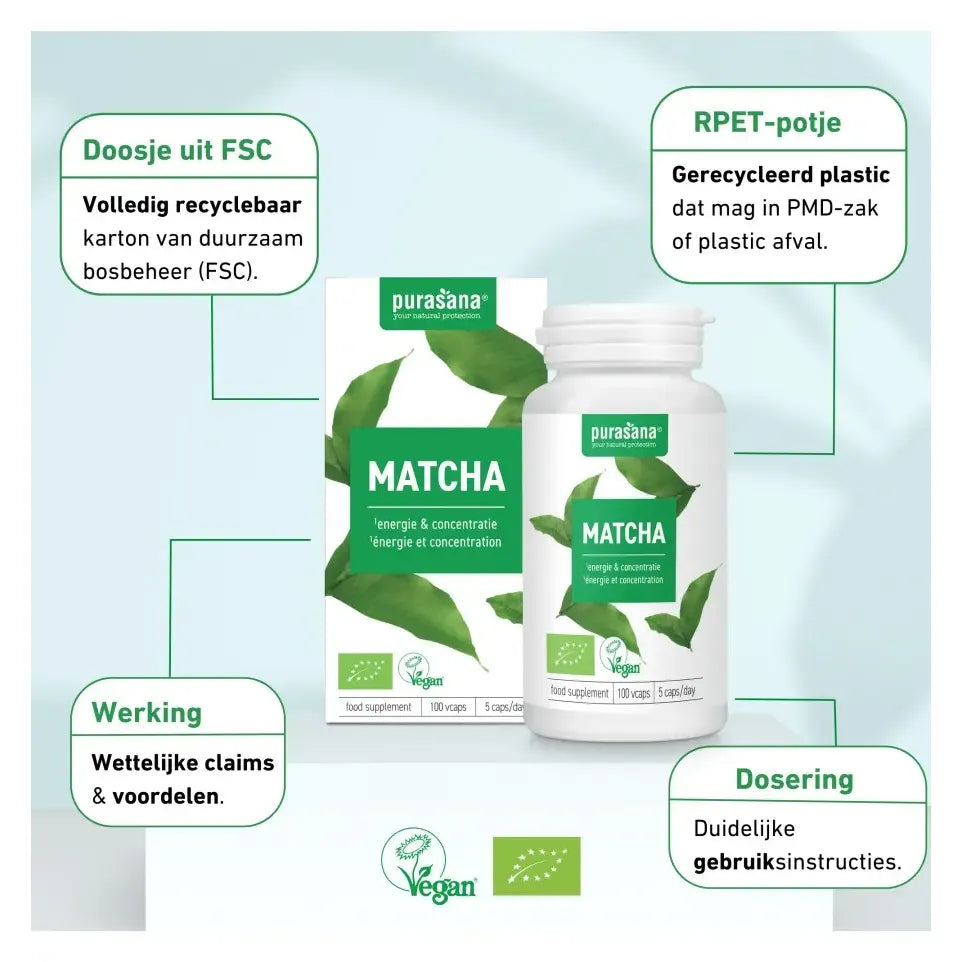 Purasana Matcha 280 mg biologisch 100 vcaps