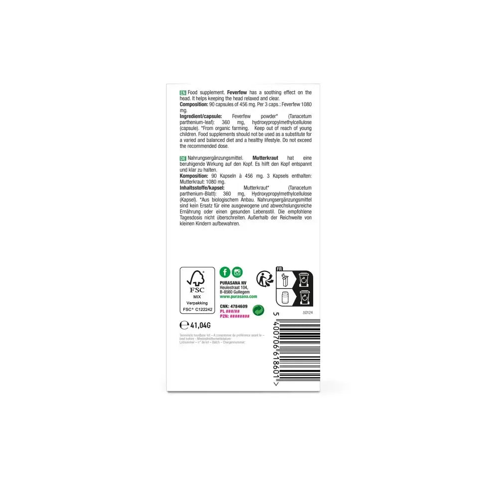 Purasana Moederkruid 360 mg bio 90 vcaps