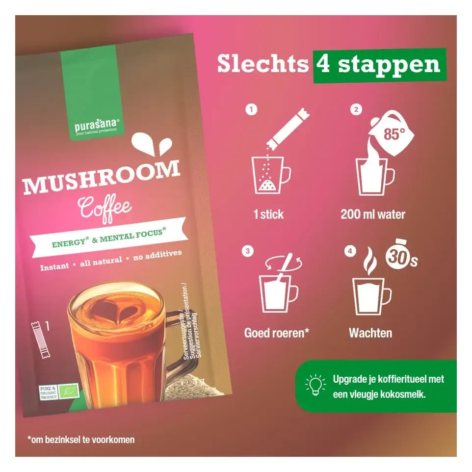 Purasana Mushroom coffee 6 sachets biologisch 18 gram