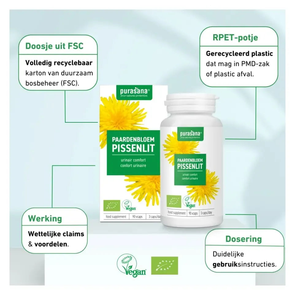 Purasana Paardenbloem extract 250 mg bio 90 vcaps