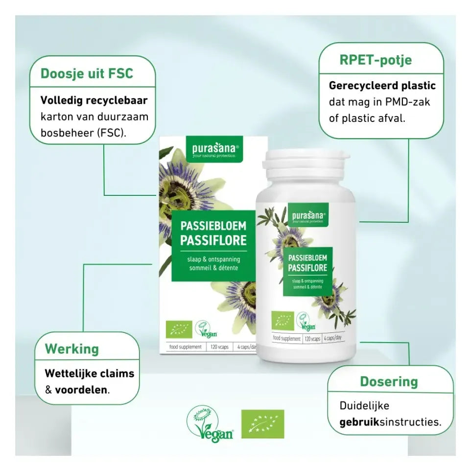 Purasana Passiebloem bio 125 mg 120 vcaps