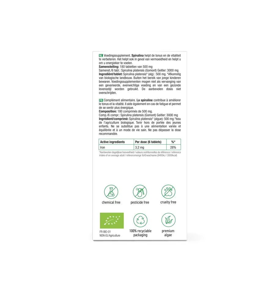 Purasana Spirulina 180 tabletten (afbeelding 3)