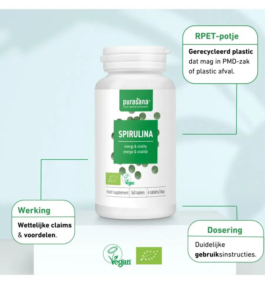 Purasana Spirulina 180 tabletten (afbeelding 8)