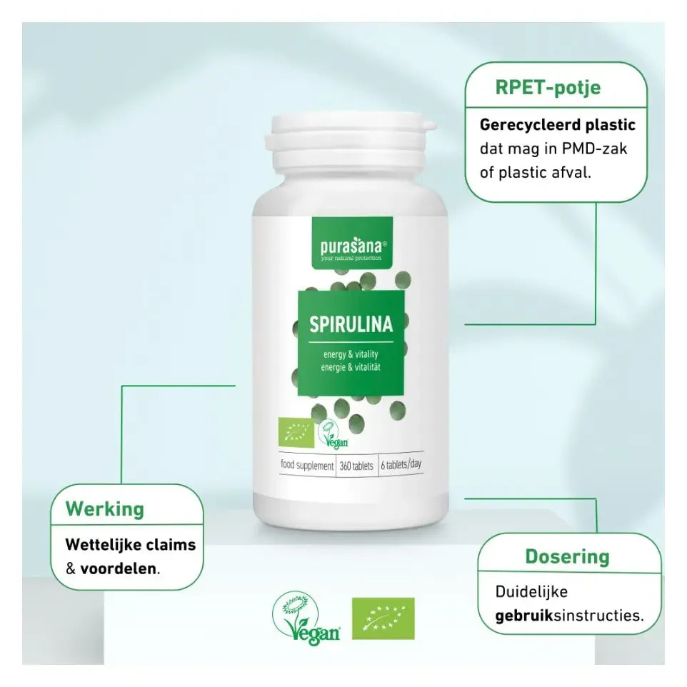 Purasana Spirulina 180 tabletten (afbeelding 8)