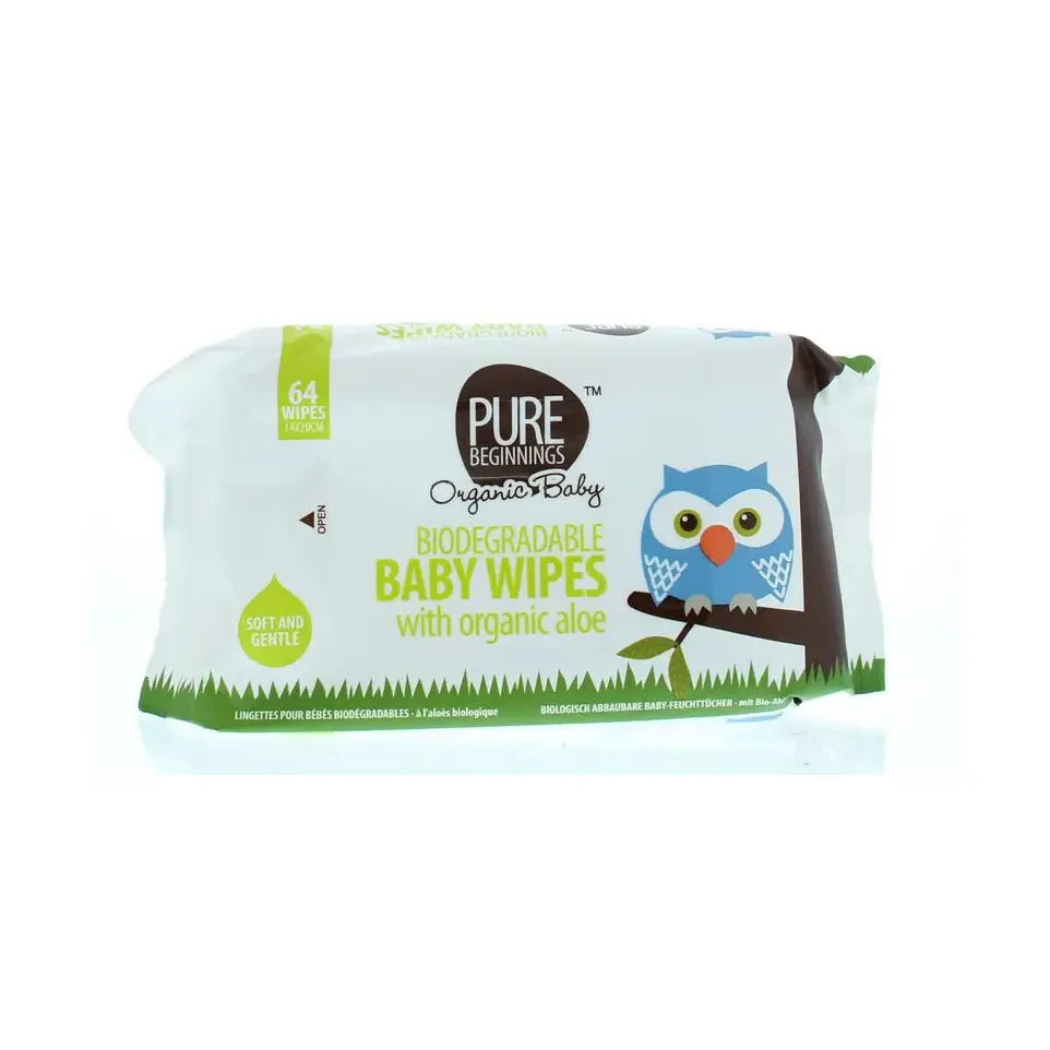 Pure Beginnings Biodegradable baby wipes aloe 64 stuks