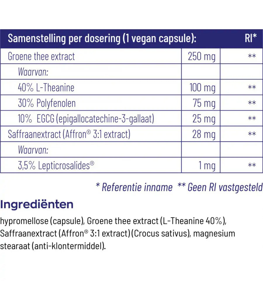 Vitakruid Saffraan & L-Theanine 30 vcaps (afbeelding 4)