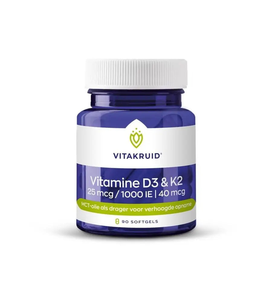 Vitakruid Vitamine D2 & K2 in MCT olie 90 softgels