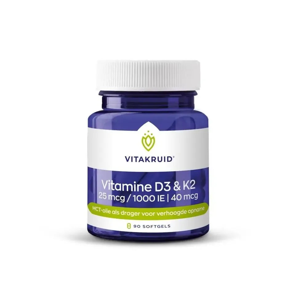 Vitakruid Vitamine D2 & K2 in MCT olie 90 softgels