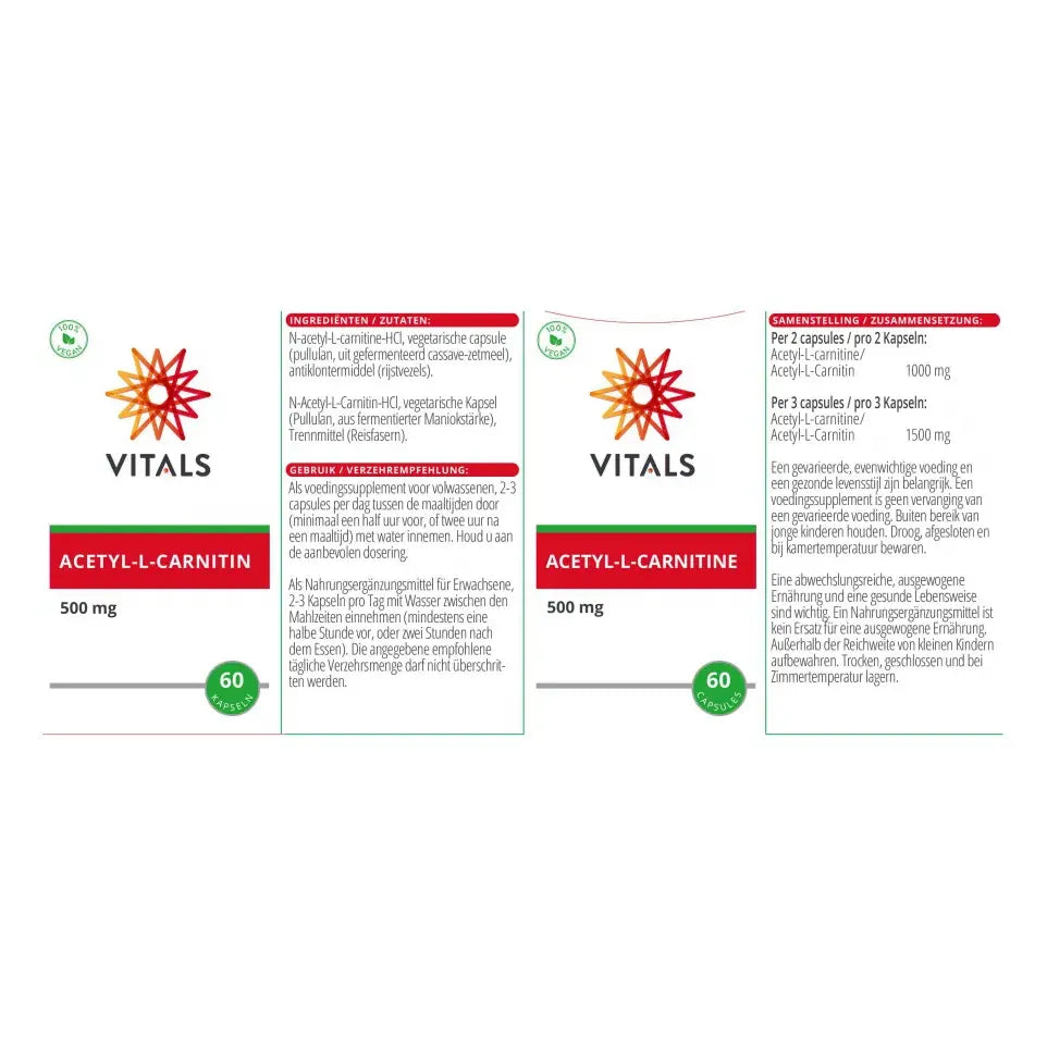 Vitals Acetyl-L-carnitine 500 mg 60 vcaps