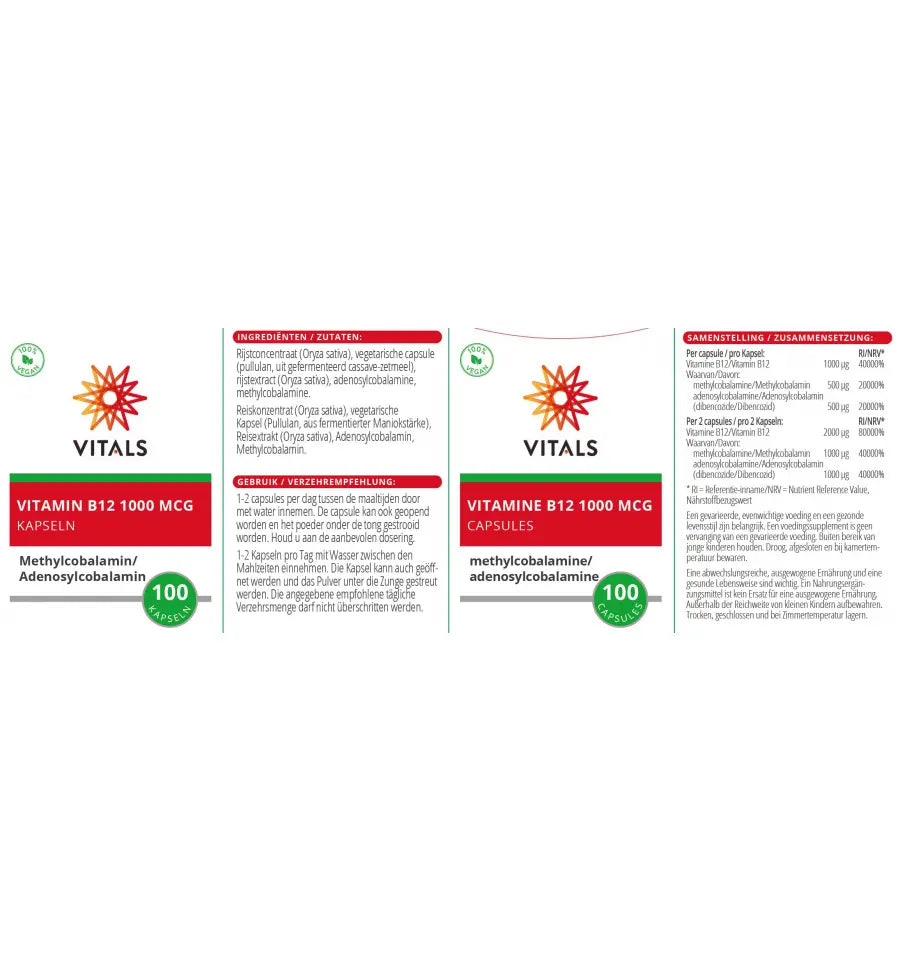 Vitals Vitamine B12 1000 mcg 100 capsules (afbeelding 4)