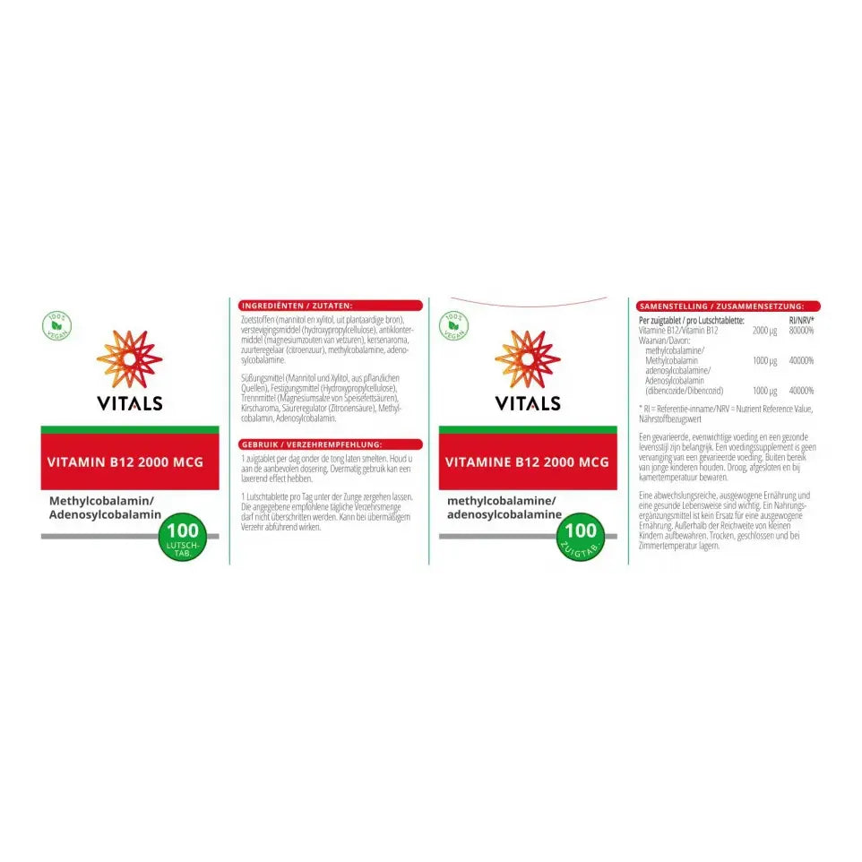 Vitals Vitamine B12 2000 mcg 100 zuigtabletten