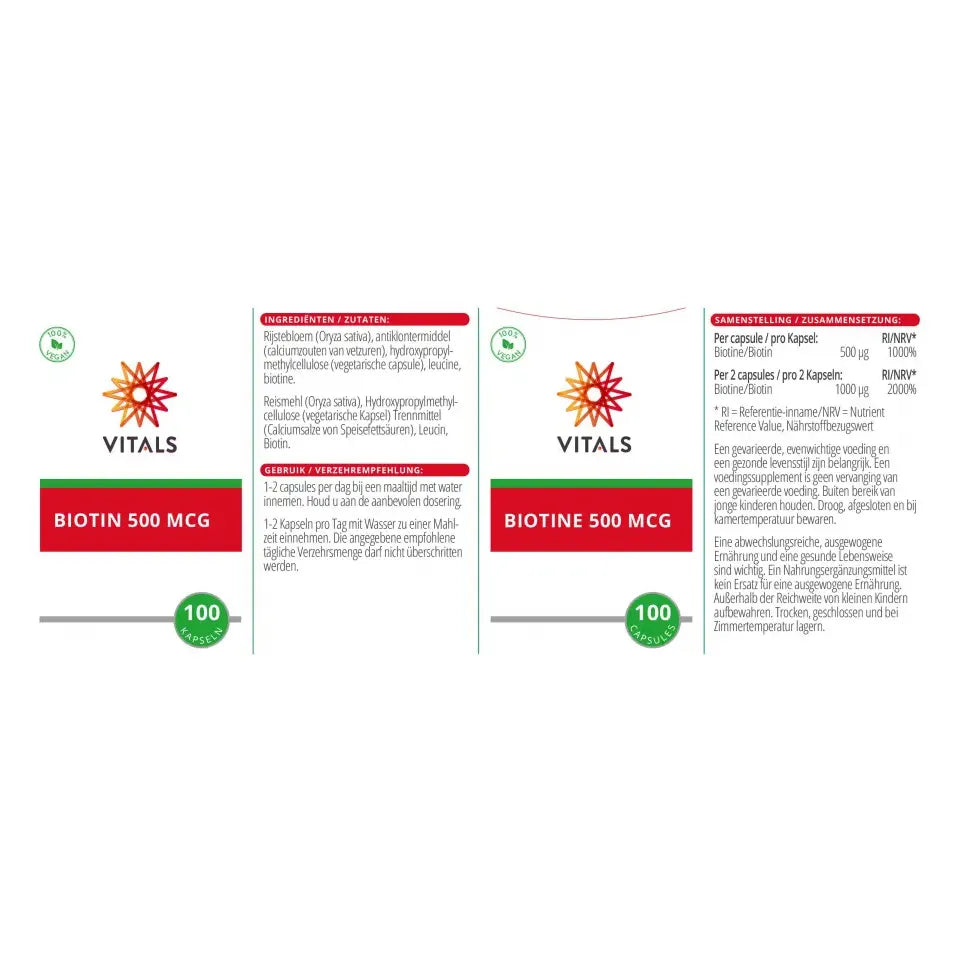 Vitals Biotine 500 mcg 100 capsules
