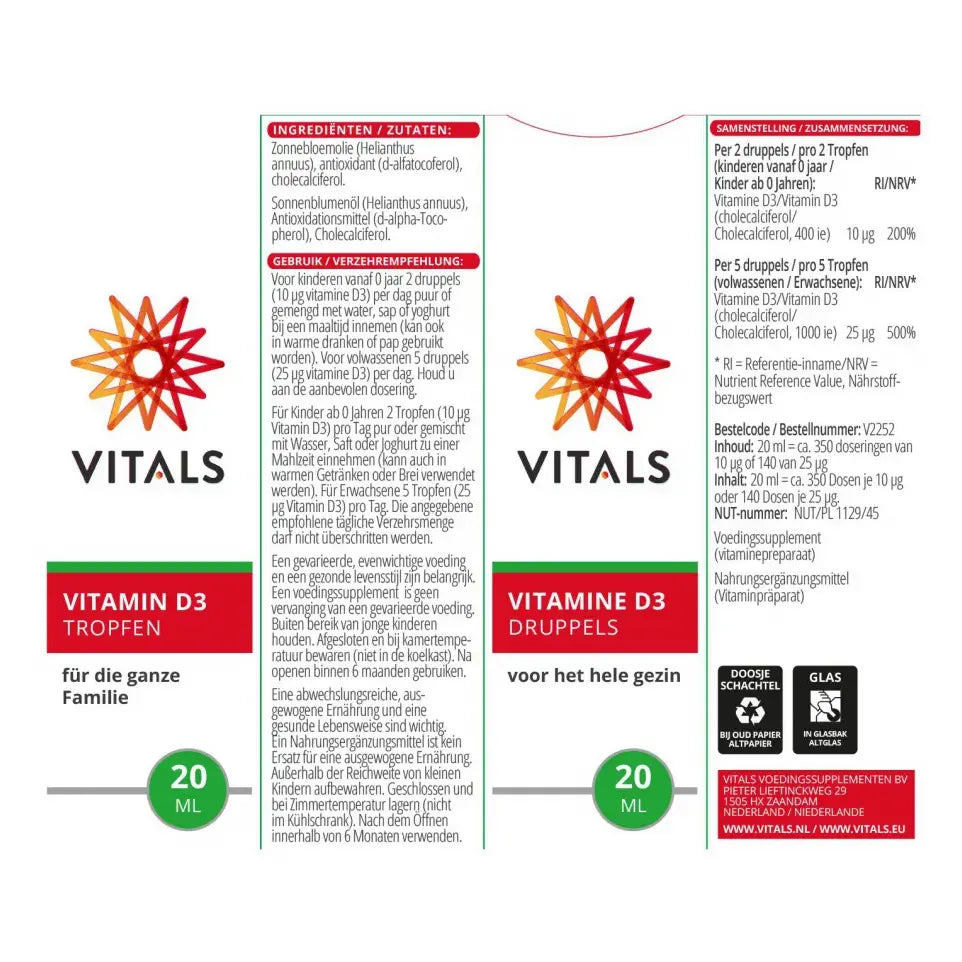 Vitals Vitamine D3 druppels 20 ml
