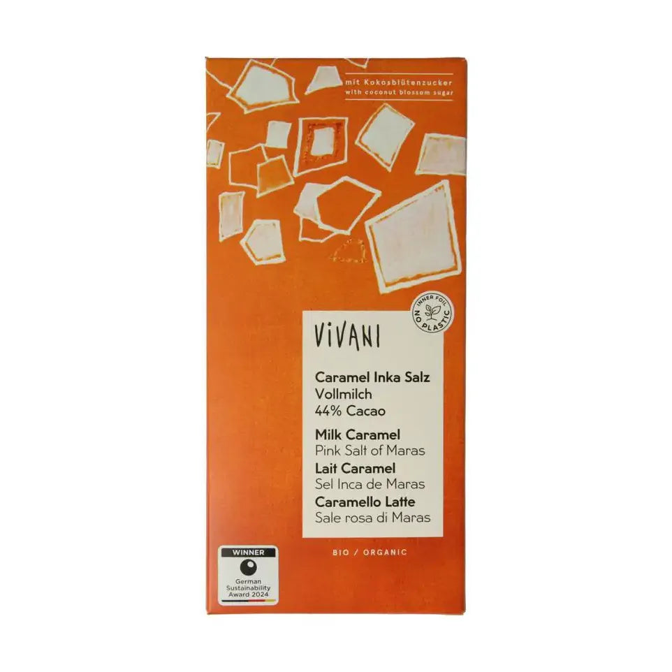 Vivani Chocolade melk caramel pink salt of Maras 80 gram